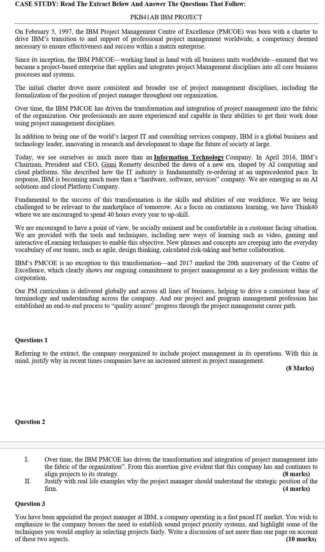 CASE STUDY: Read The Extract Below And Answer The