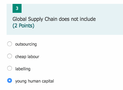 3 Global Supply Chain does not include (2 points)