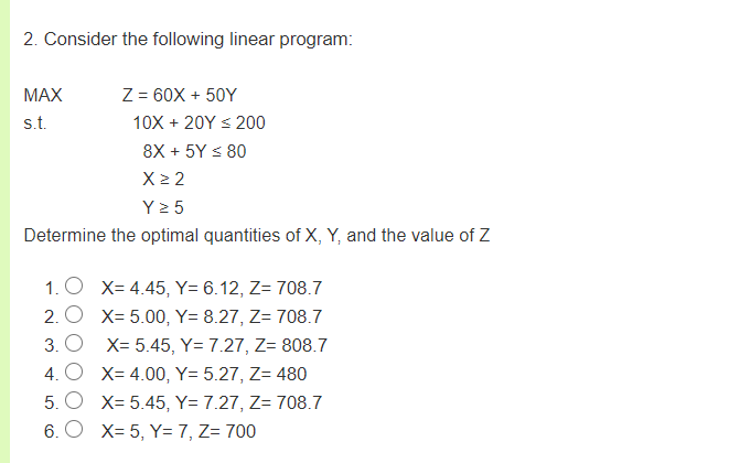 2. Consider the following linear program: MAX Z =