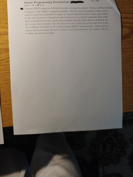 O Linear Programming Formulation Set #2 TESTY