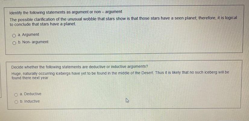 Identify the following statements as argument or