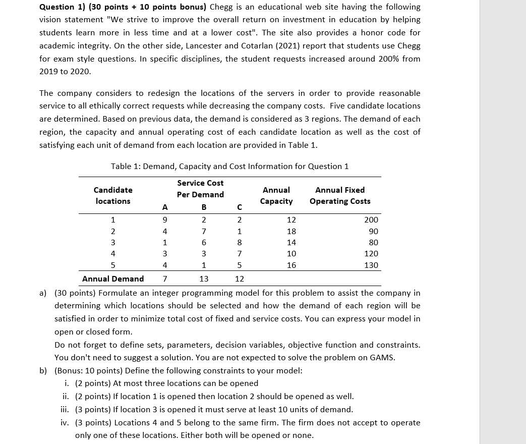need fast answer please Question 1) (30 points +