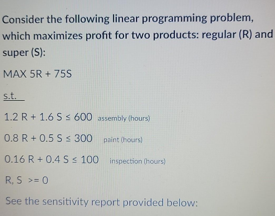 Consider the following linear programming