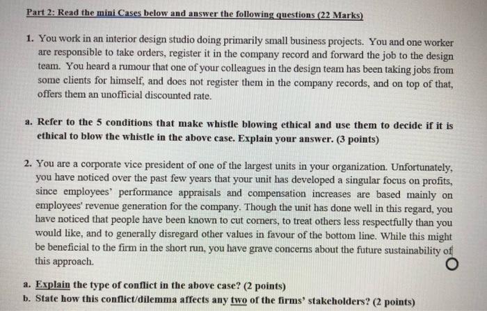 Part 2: Read the mini Cases below and answer the