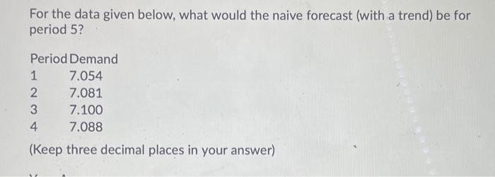 For the data given below, what would the naive
