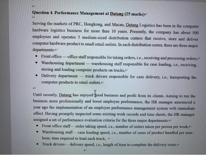 Question 4. Performance Management at Datang (25