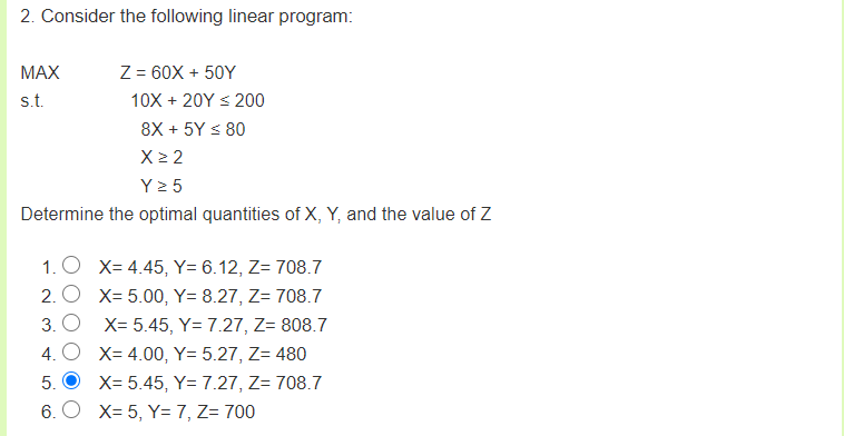 2. Consider the following linear program: MAX Z =