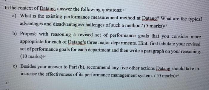 Question 4. Performance Management at Datang (25