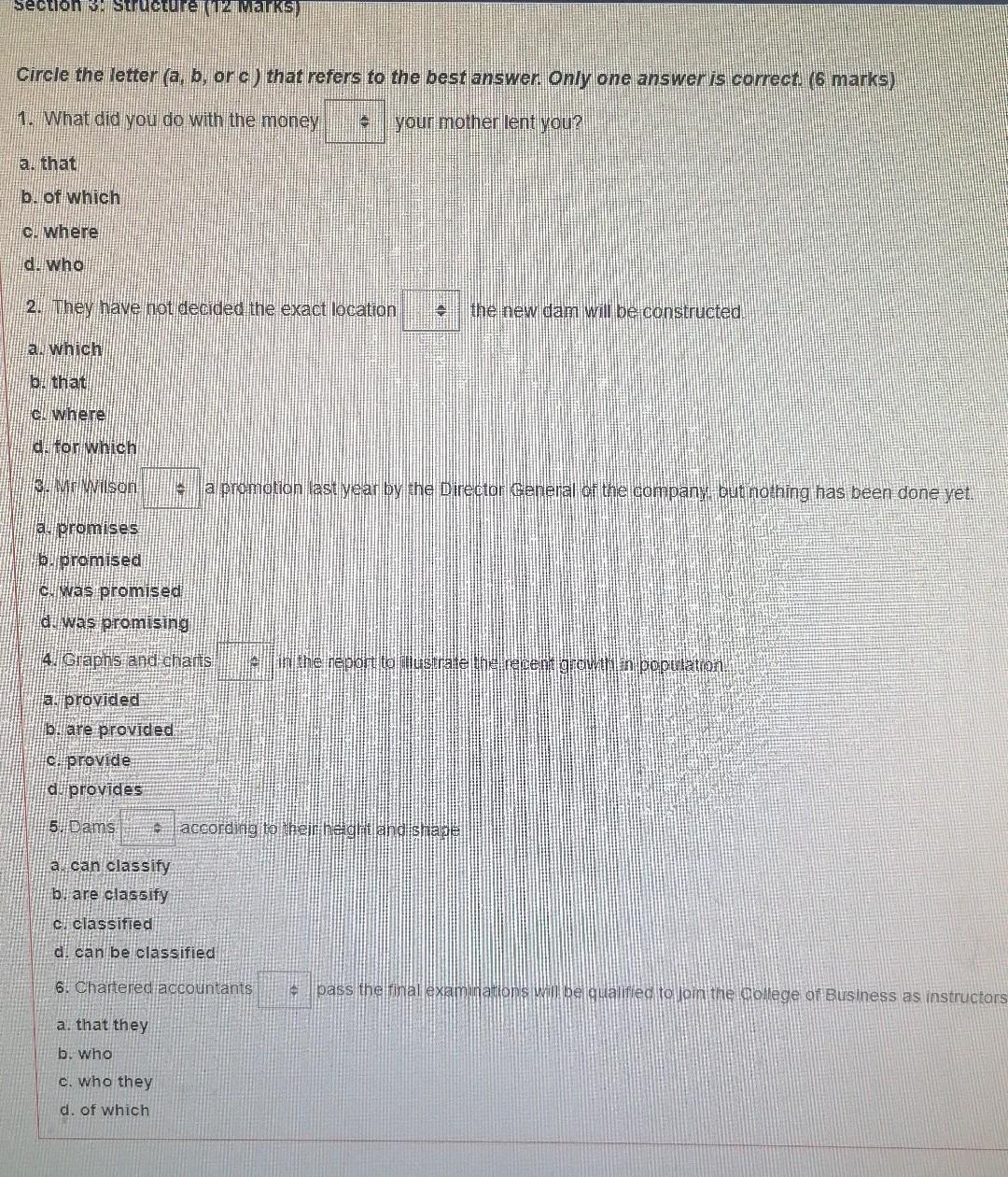 Section 3. Structure Malks Circle the letter (a,
