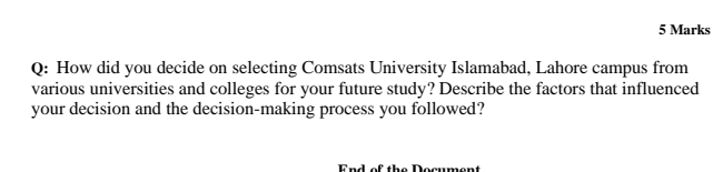 5 Marks Q: How did you decide on selecting