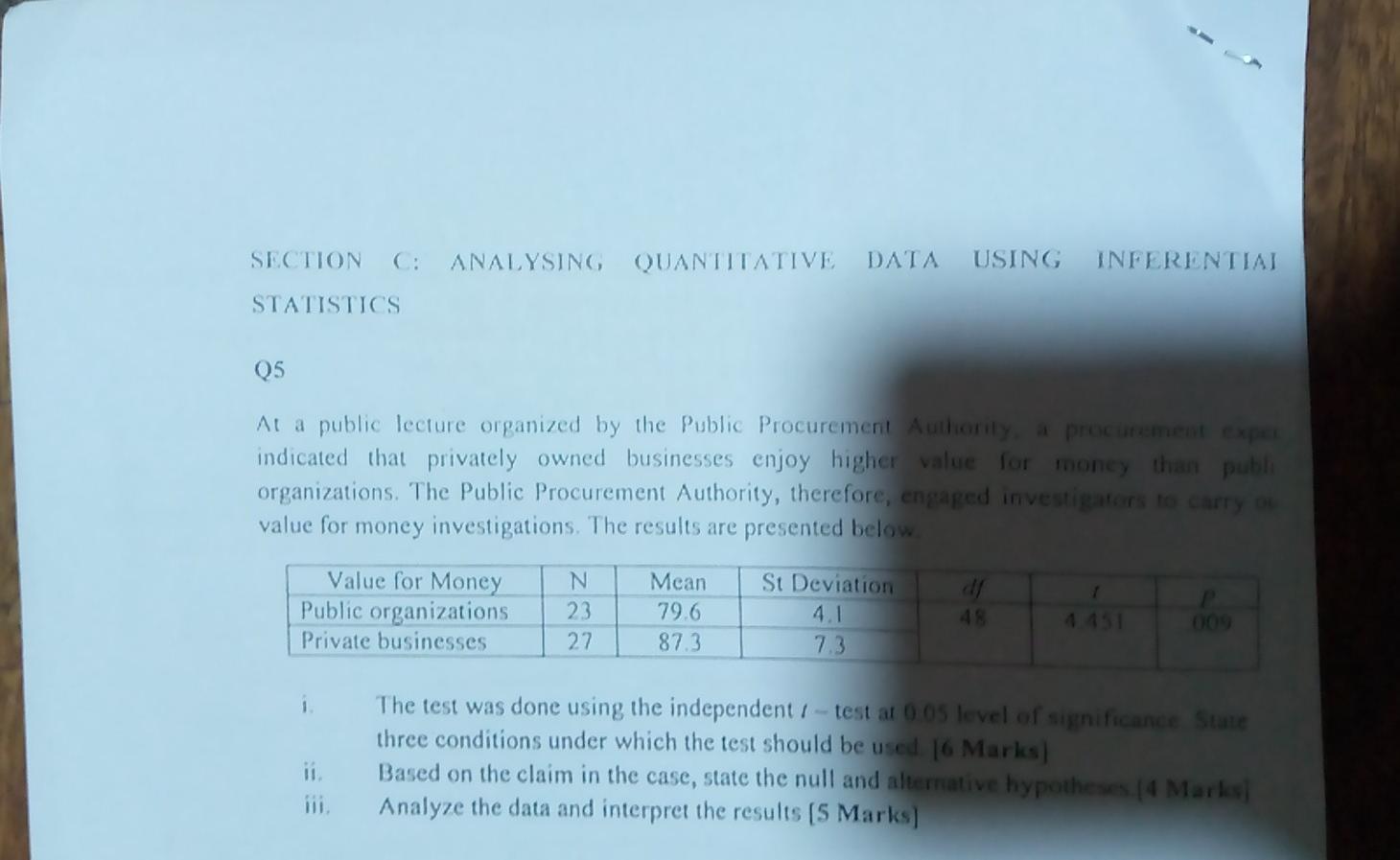 SECTION ANALYSING QUANTITATIVE DATA USING