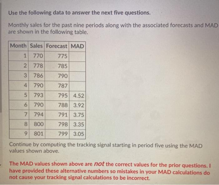 Use the following data to answer the next five