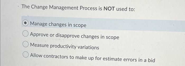 The Change Management Process is NOT used to: