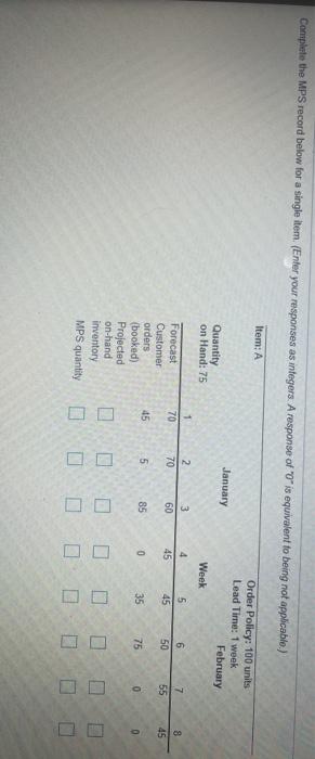 Complete the MPS record below for a single item.
