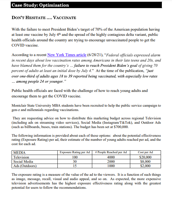 Case Study: Optimization DON'T HESITATE ....