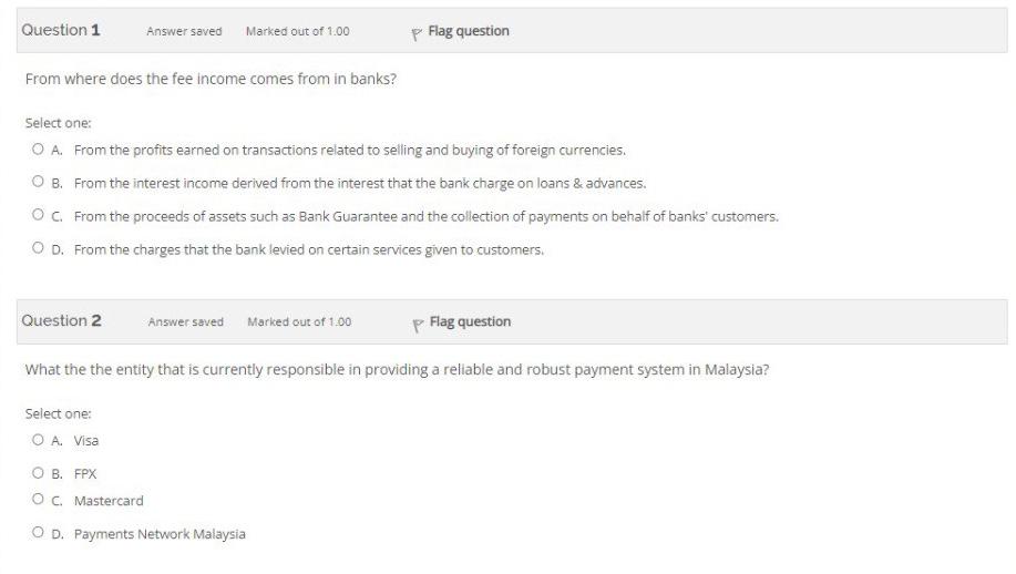 Question 1 Answer saved Marked out of 1.00 p Flag