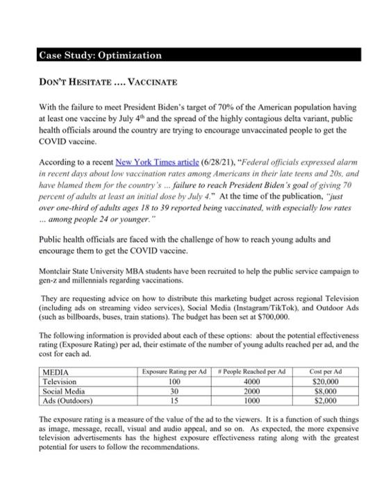 Case Study: Optimization DON'T HESITATE ....