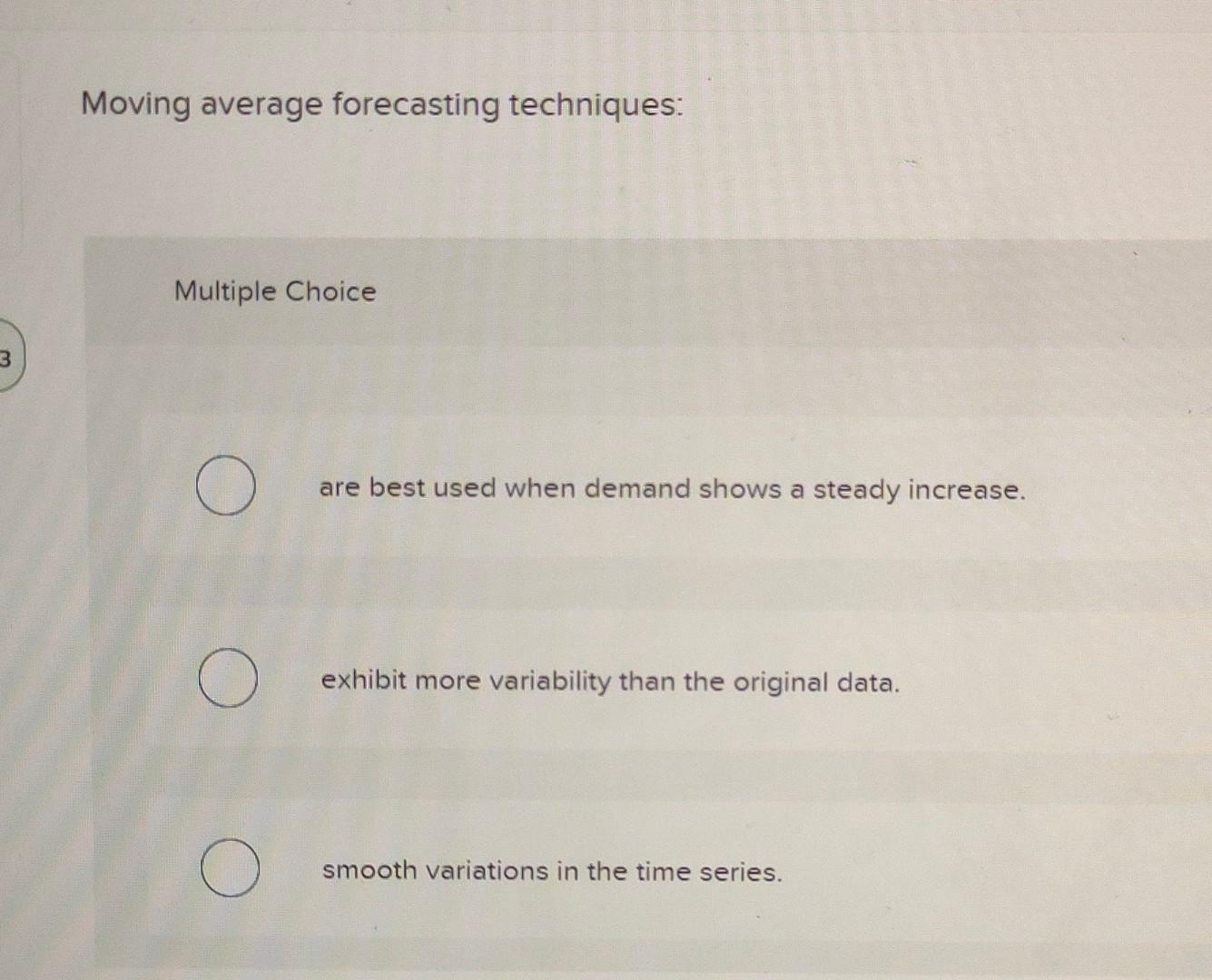 3 Moving average forecasting techniques: Multiple