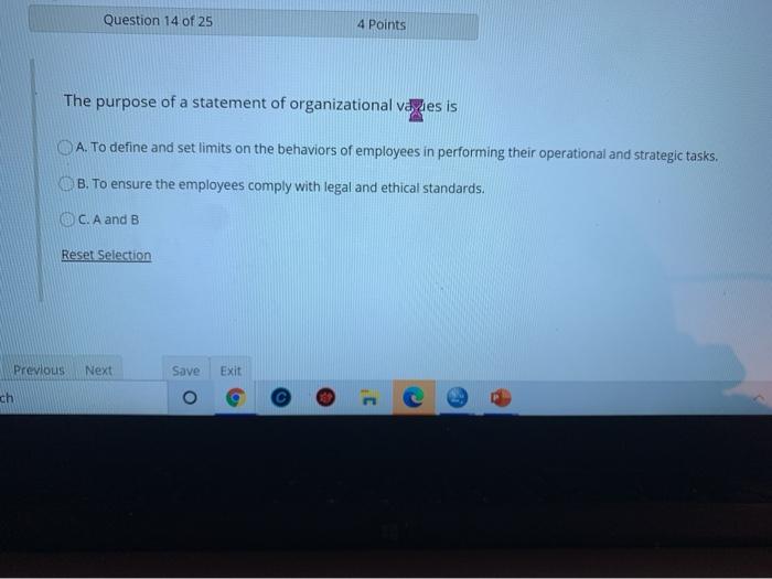 Question 14 of 25 4 Points The purpose of a