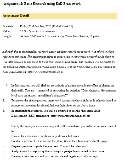 Assignment 2: Basic Research using RSD Framework