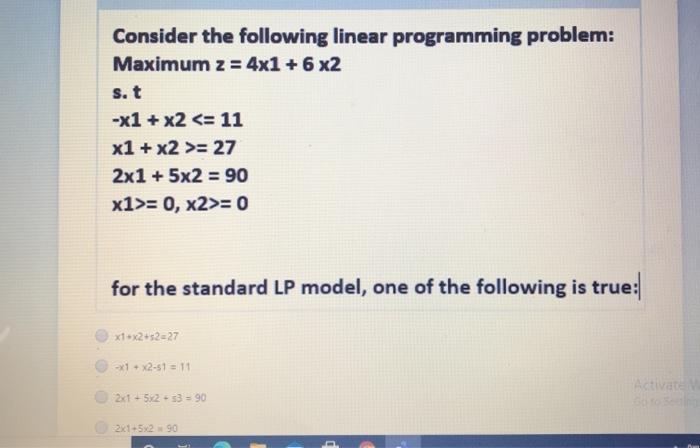 Consider the following linear programming