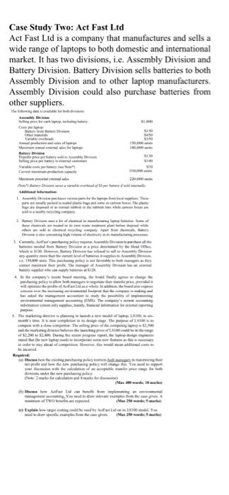 Case Study Two: Act Fast Ltd Act Fast Ltd is a