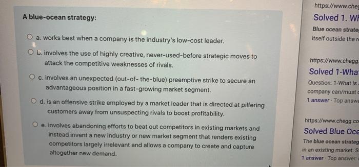 A blue-ocean strategy: https://www.cheg Solved 1.