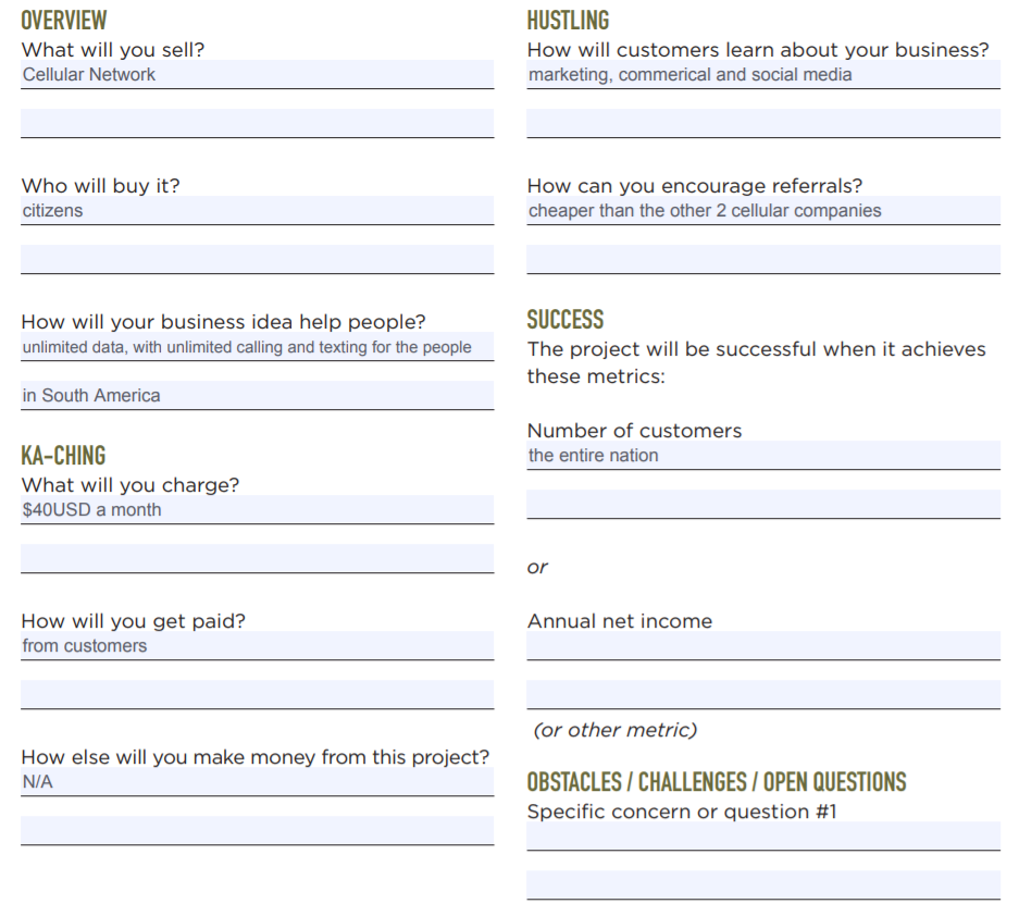 Create a business plan on starting a new cellular