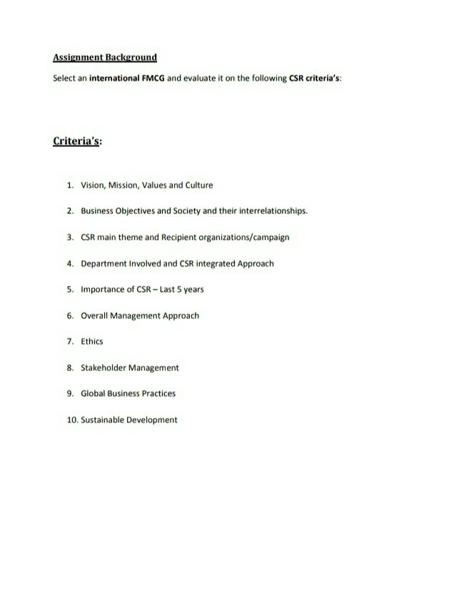 Assignment Background Select an international