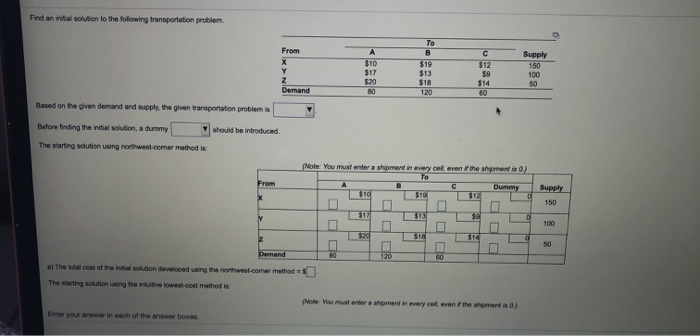Find an initial solution to the following
