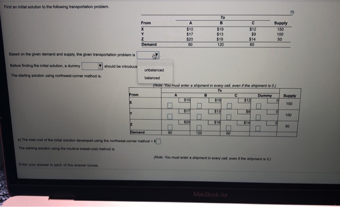 Find an initial solution to the following