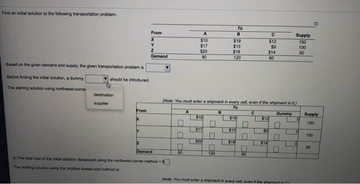 Find an initial solution to the following