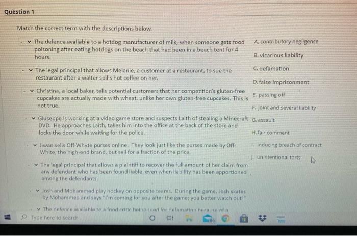 Match the correct term with the descriptions