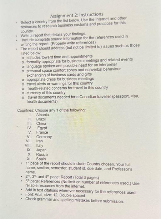 Assignment 2: Instructions Select a country from