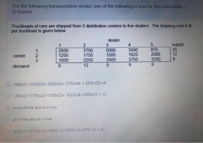 For the following transportation model, one of