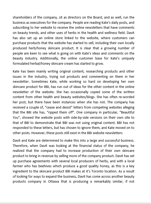 Based on the above case study, answer the