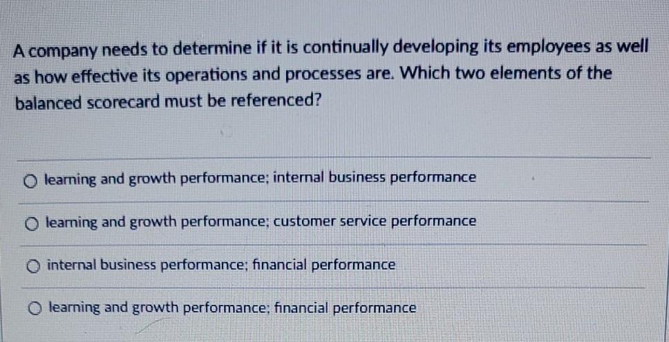 A company needs to determine if it is continually