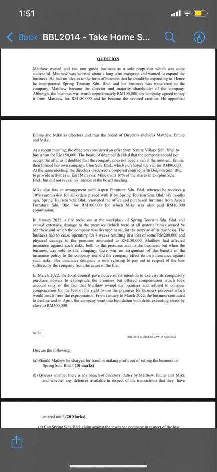 1:51 Back BBL 2014 - Take Home S... QUESTION