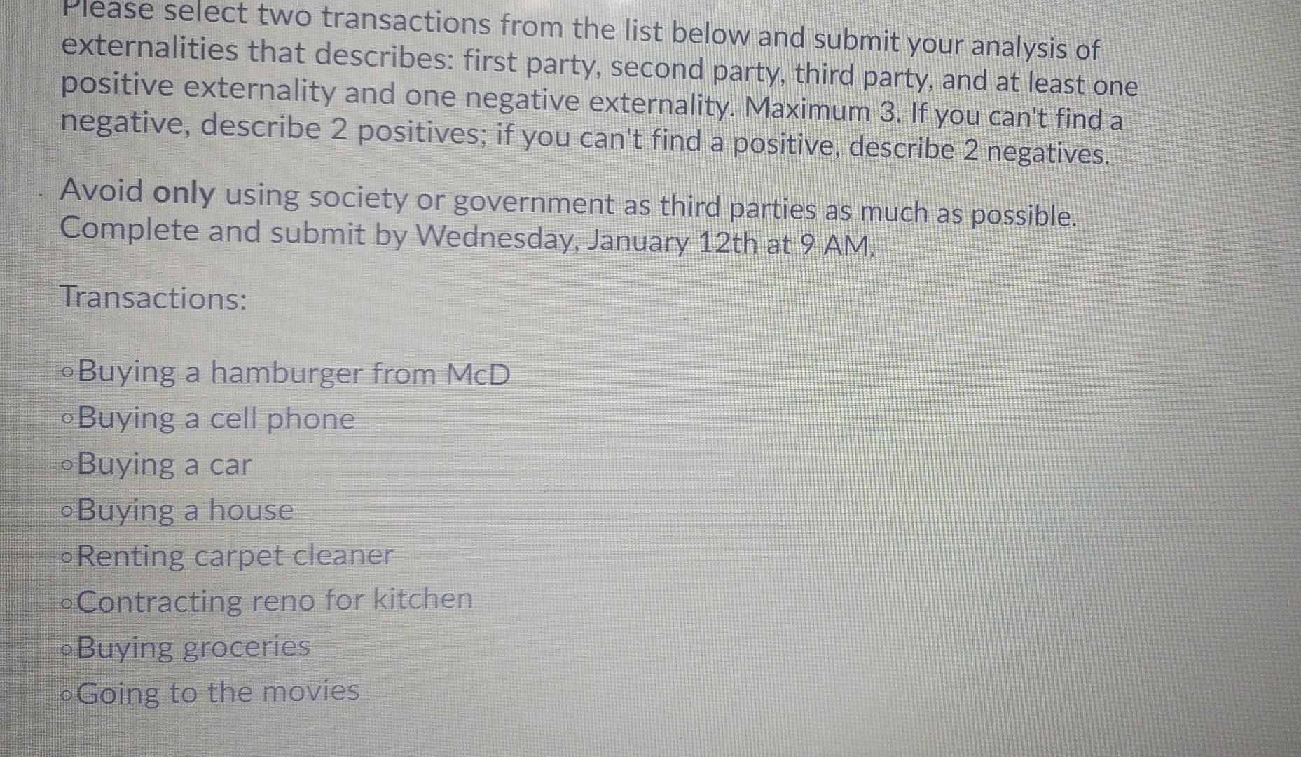 Please select two transactions from the list