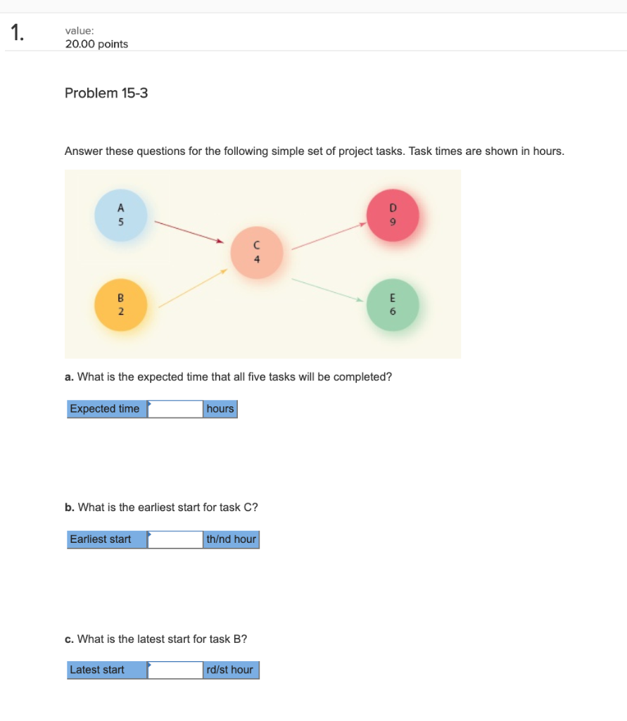 1. value: 20.00 points Problem 15-3 Answer these