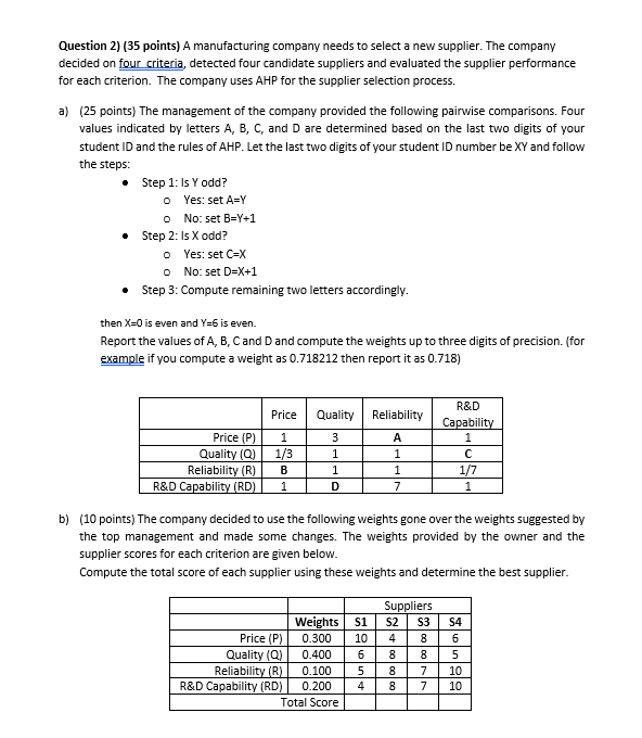 Question 2) (35 points) A manufacturing company