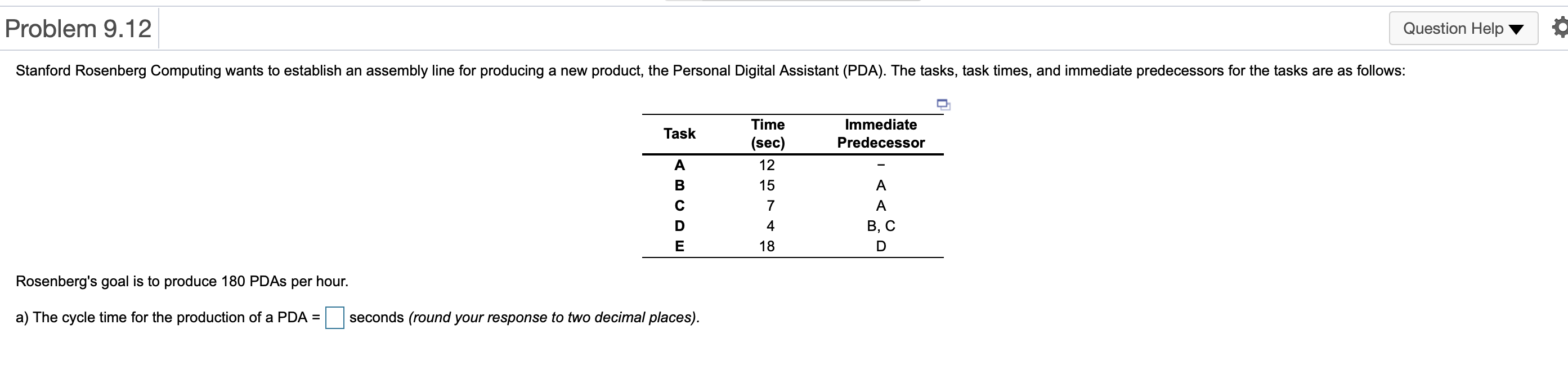 Problem 9.12 Question Help Stanford Rosenberg