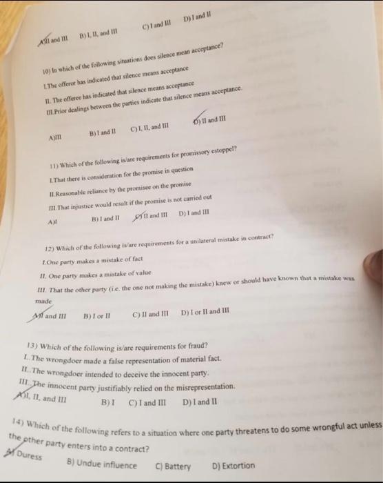 solve all the quistions please D) I and II I and
