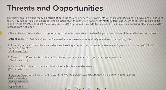 Threats and Opportunities Managers must consider