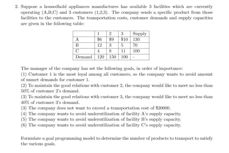 2. Suppose a housedhold appliances manufactures