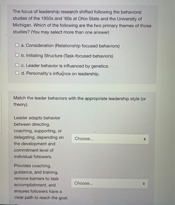 The focus of leadership research shifted