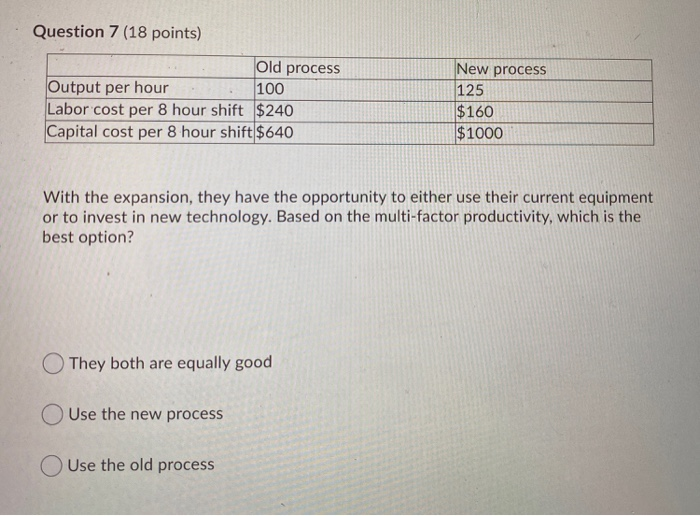 Productivity Question 6 (18 points) Calculate the