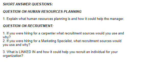 SHORT ANSWER QUESTIONS: QUESTION ON HUMAN