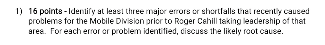 1) 16 points - Identify at least three major