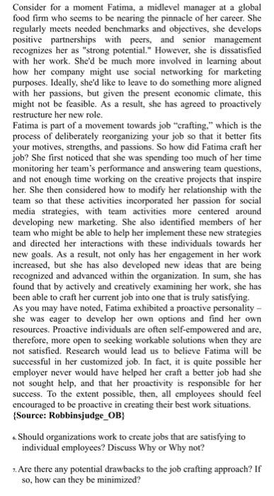 Consider for a moment Fatima, a midlevel manager